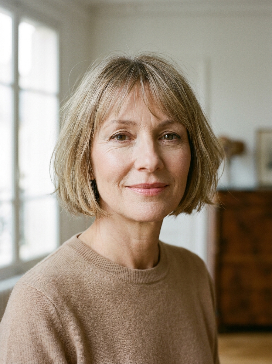 Französischer Bob mit Soft Fringe als Frisuren für kurze Haare ab 50 Inspiration 2026
